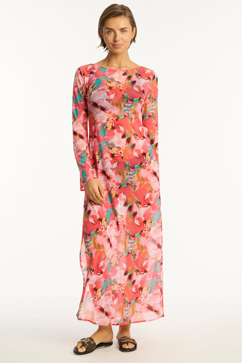 Cascade-Coral_Mesh-Long-Dress_Resort-Wear_Overswim_Sea-Level-Swim-Australia_02