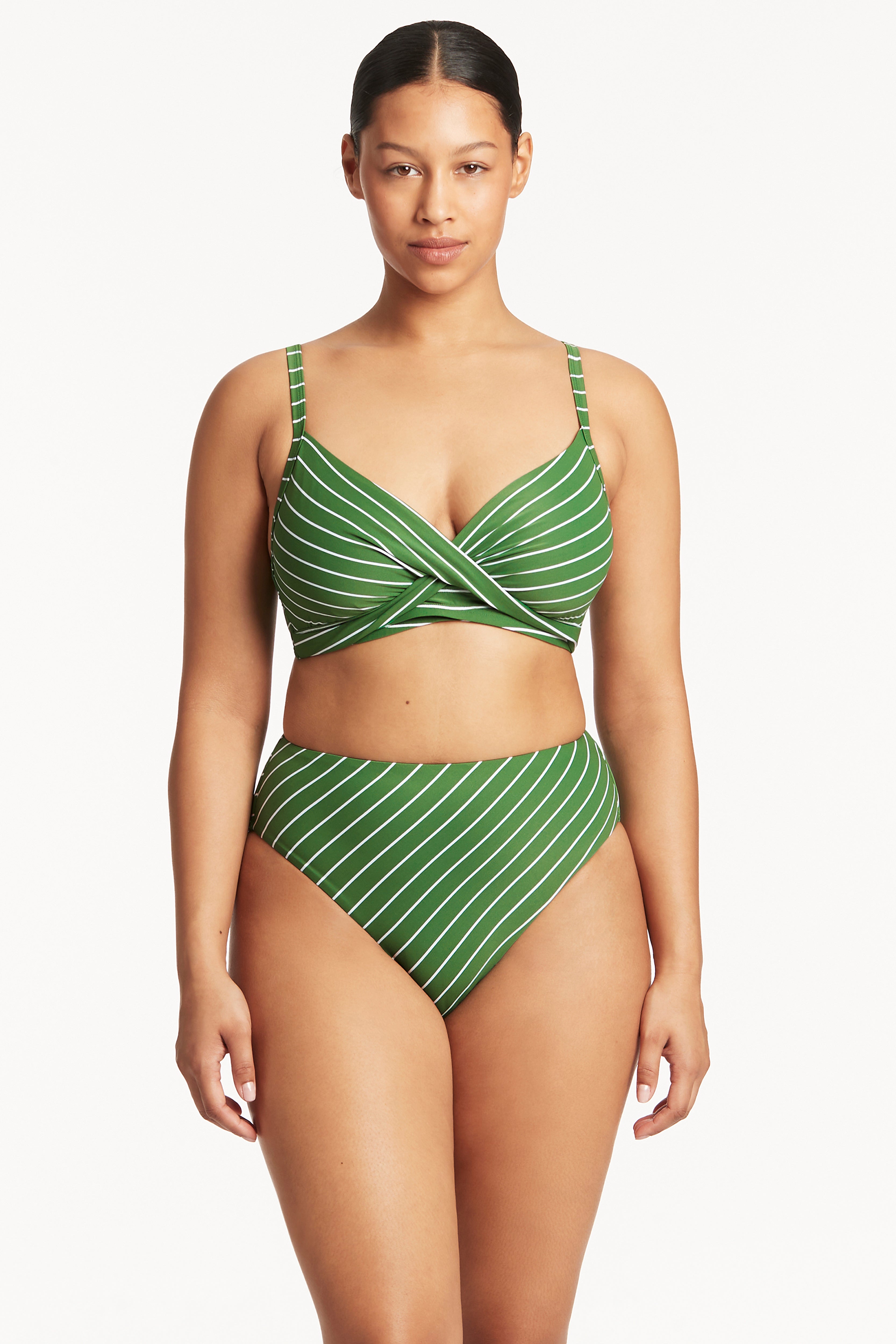 Shoreline-Green_Twist-Front-DD-E-Bra_Retro-High-Waisted-Pant_Stripe-Bikini-Set_Sea-Level-Swim-Australia